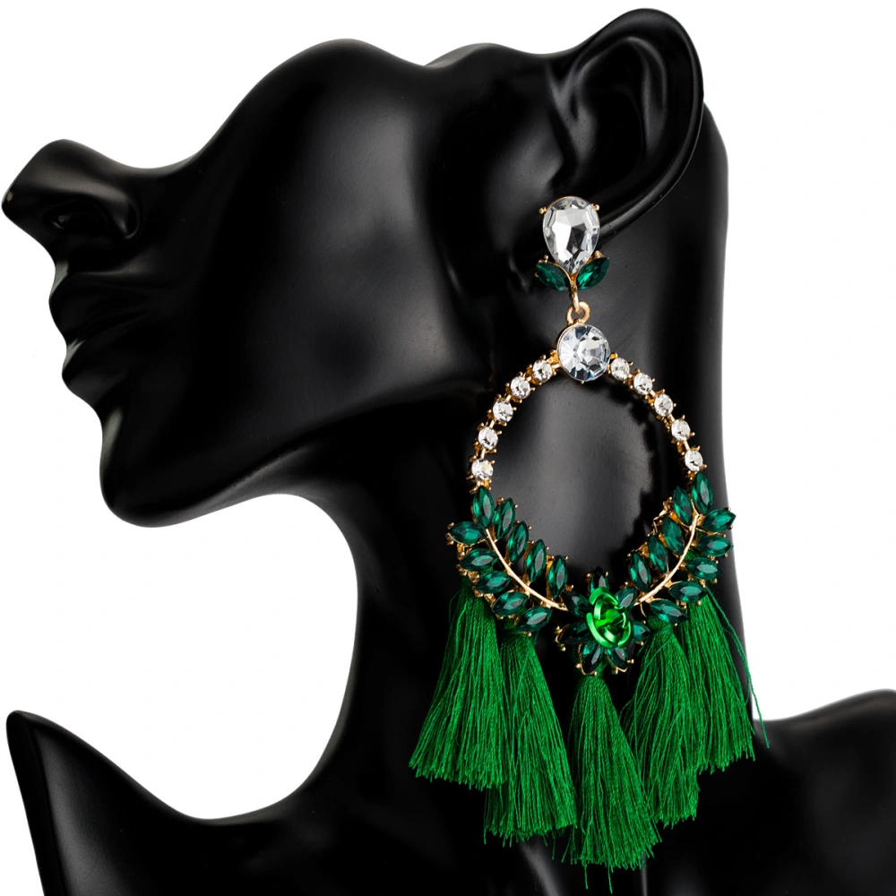 Acrylic Earrings With Exaggerated Floral Diamonds And Tassels