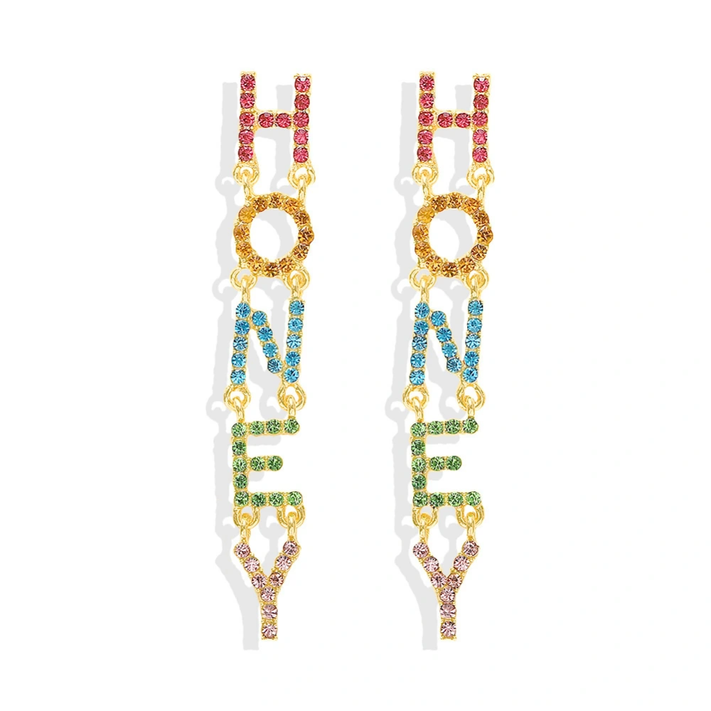 Color Letter Diamond Earrings Long Earrings Europe and America