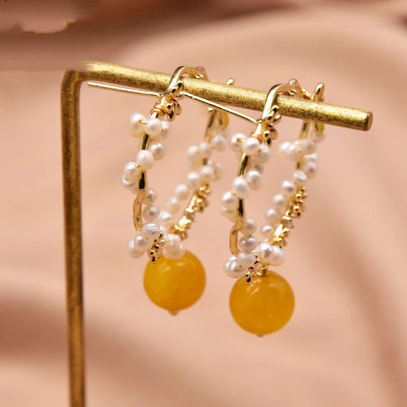 Topaz Earrings Simple And Versatile Natural Pearl Earrings