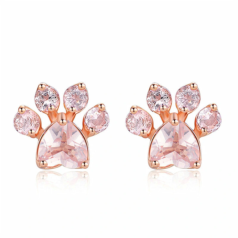 Footprint Pink Crystal Zirconia Rose Gold Plated Earrings