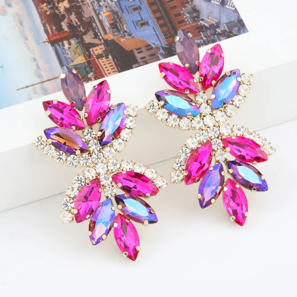 Multi-layer Alloy Diamond And Rhinestone Flower Earrings