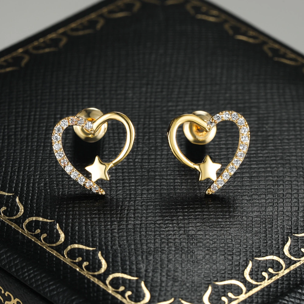 Women's Gold And White Diamonds Love Ear Studs