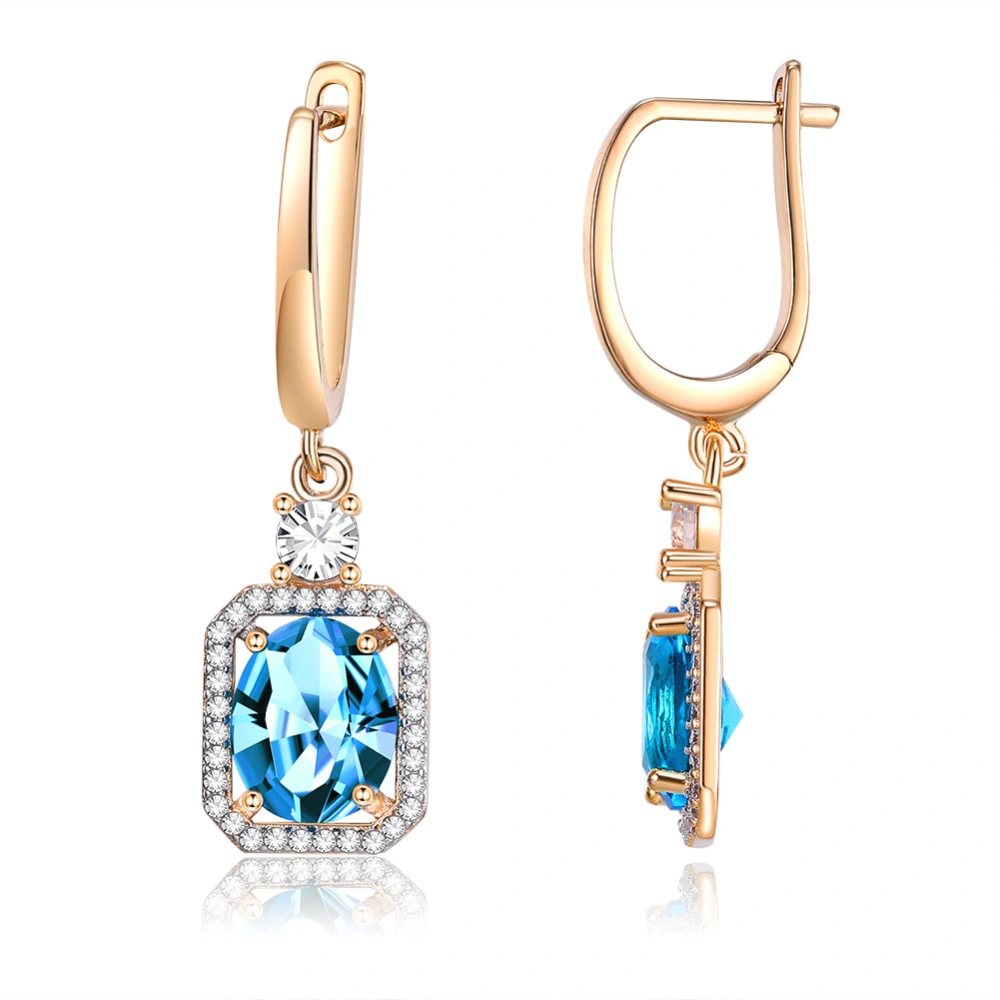 European and American Small and Simple Blue Zircon Round Diamond Copper Earrings