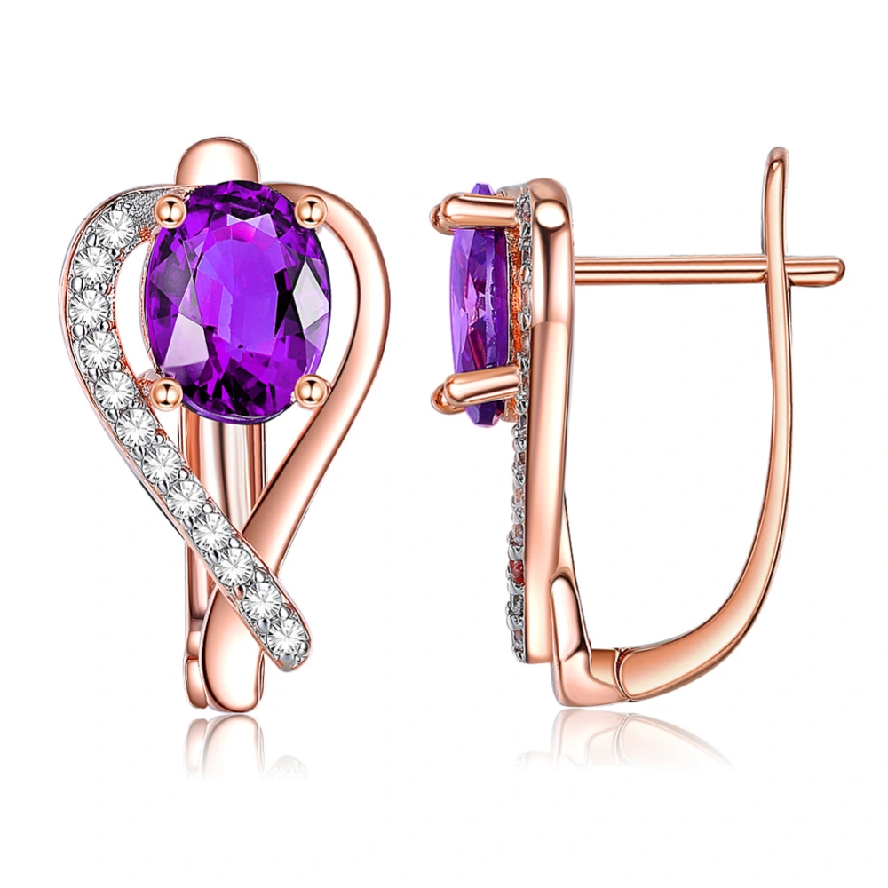 European and American Love Peach-shaped Purple Zircon Earrings