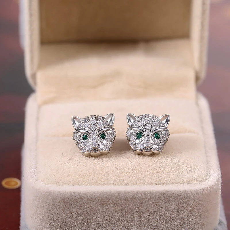 Diamonds Full Leopard-head Zircon Earrings