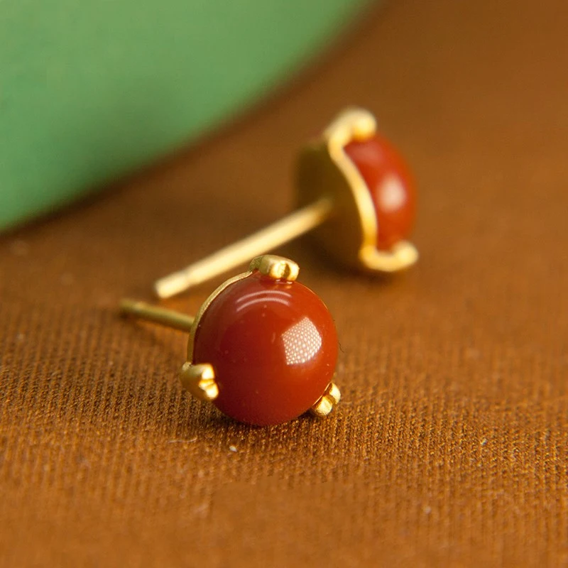 South Red Agate Earrings Female Simple And Compact