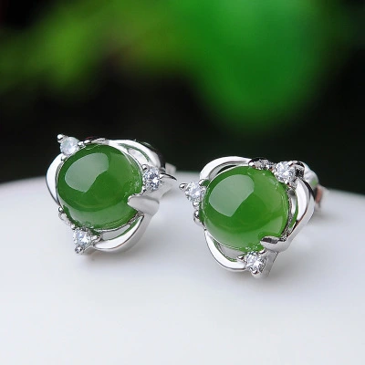 Inlaid Natural Ice Pierced Chalcedony Earrings