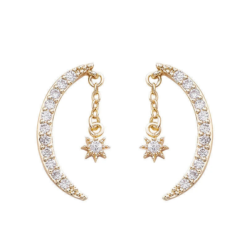 Fashion Micro Zircon Moon Earrings