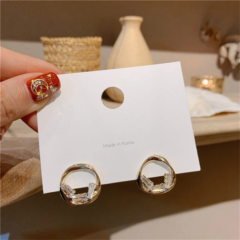 Irregular Zircon Geometric Circle Hoop Earrings