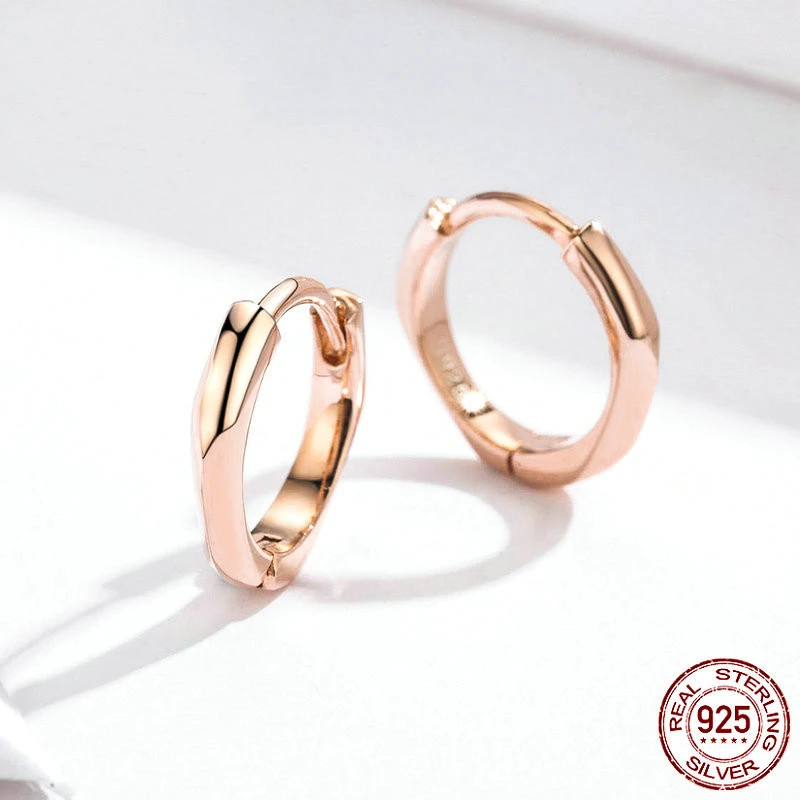 S925 Sterling Silver Rose Gold Plated Simple Earrings