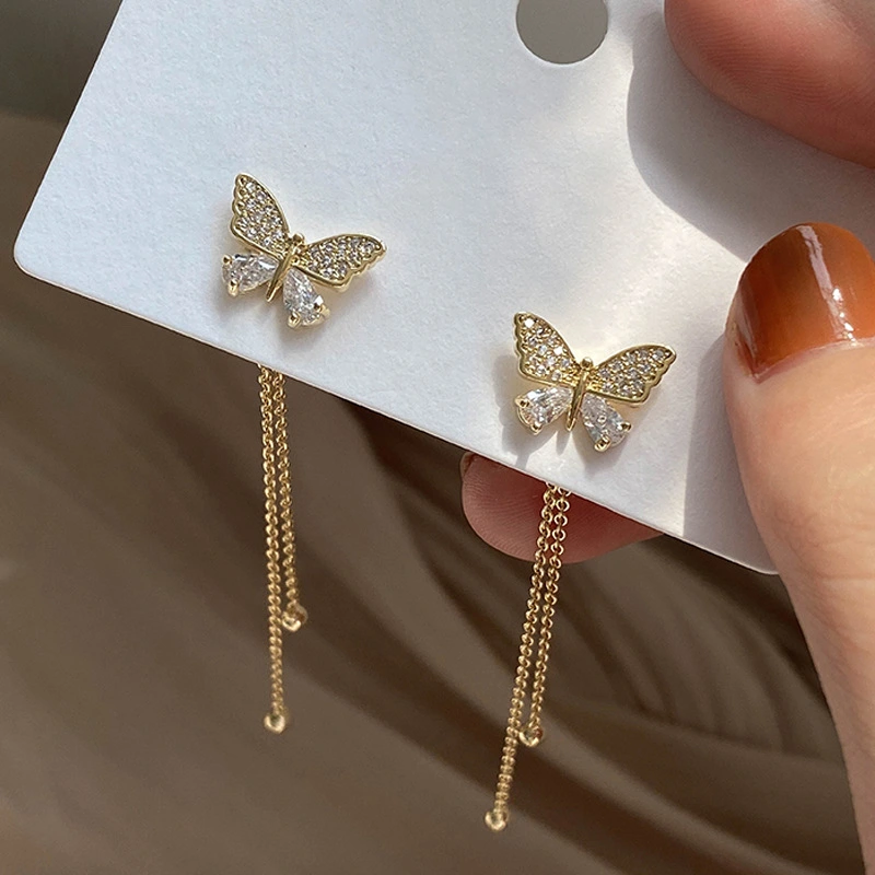 Butterfly Stud Earrings Super Fairy Tassel Long Earrings