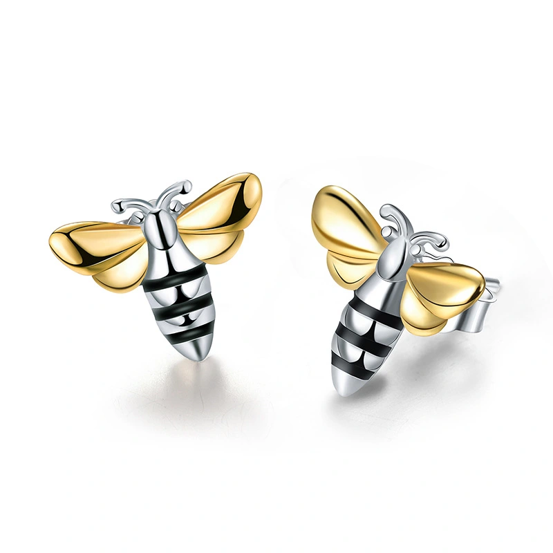 Cute Bee Color Separation Sterling Silver S925 Women's Earrings