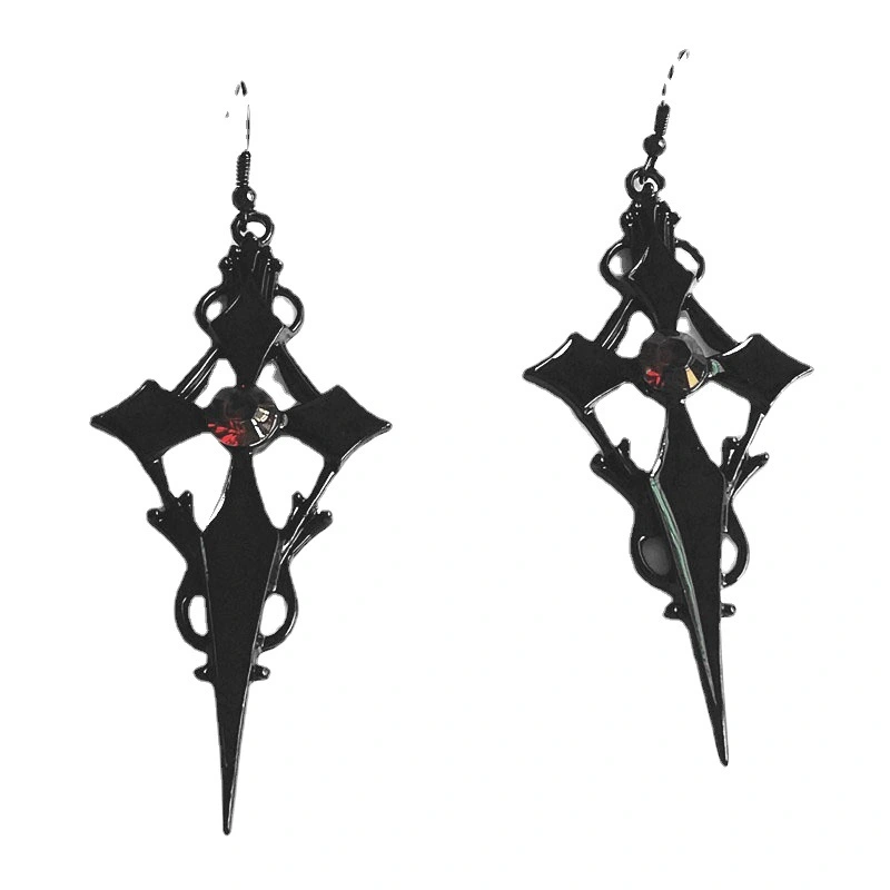 Cross Rhinestone Earrings Goth Punk Hour Hand Earrings