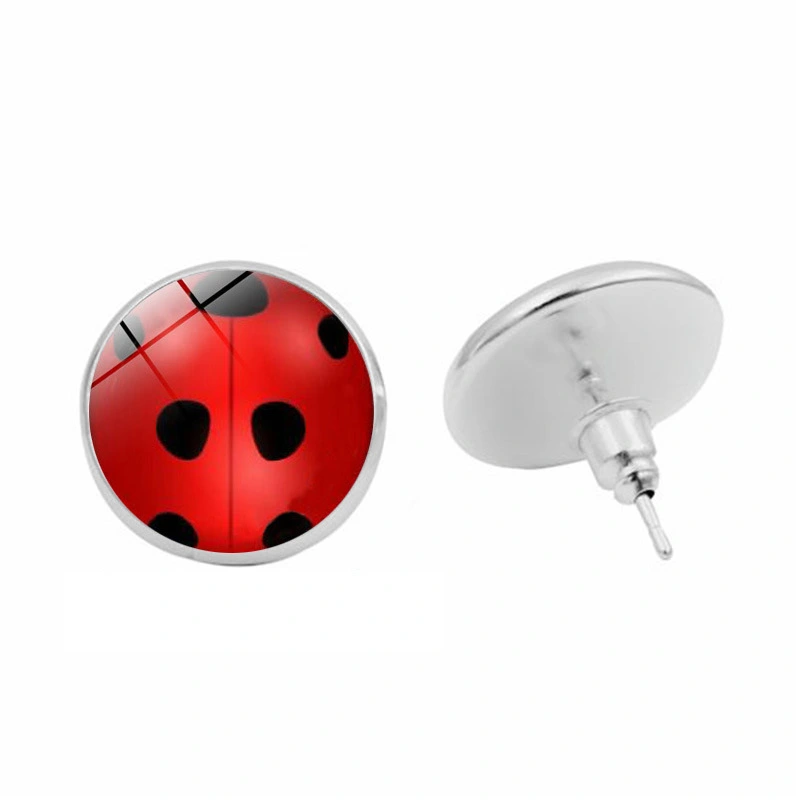 Ladybug Gemstone Stud Earrings Round Stud Ring Earrings