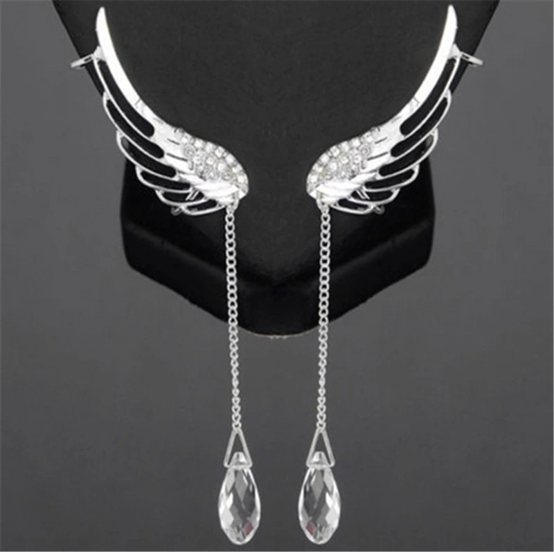 Angel Wings Flashing Diamond Ear Clip Crystal Chain Tassel Ear Jewelry