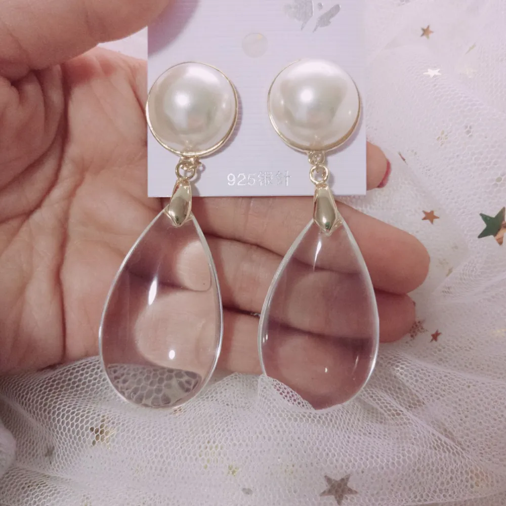 Vintage Pearl Exaggerated Gemstone Big Earrings