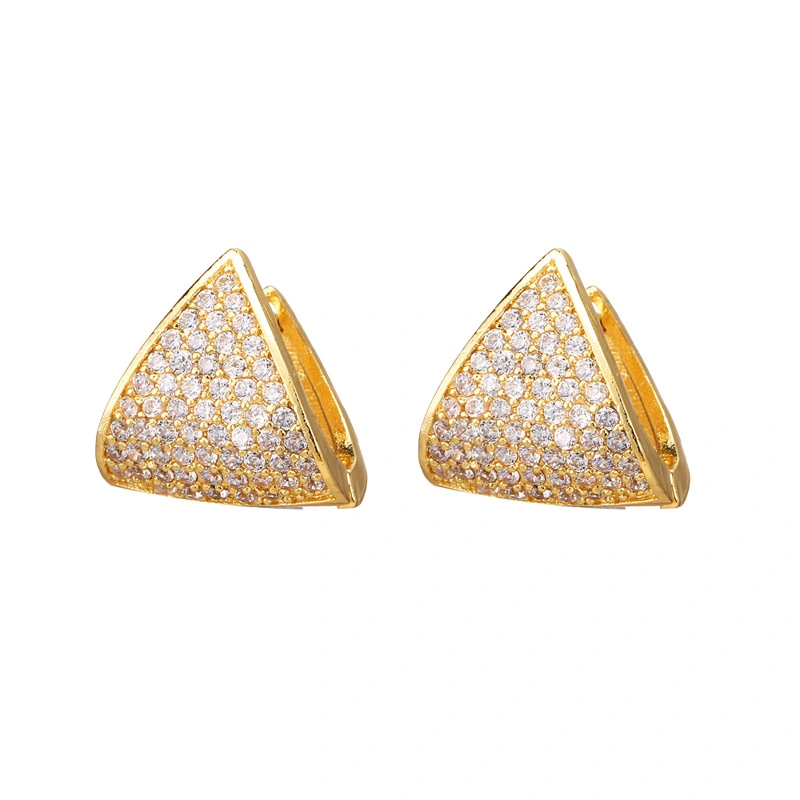 Explosive Fashion Creative Copper Ear Buckle Micro Diamond Geometric Earrings Women