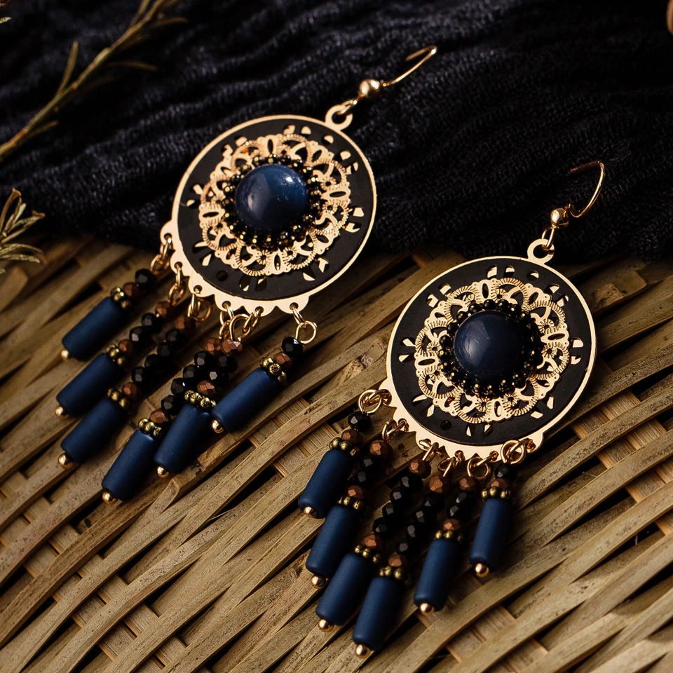 Hand-woven Rice Bead Pendant Tassel Earrings Alloy Flower Fashion Earrings