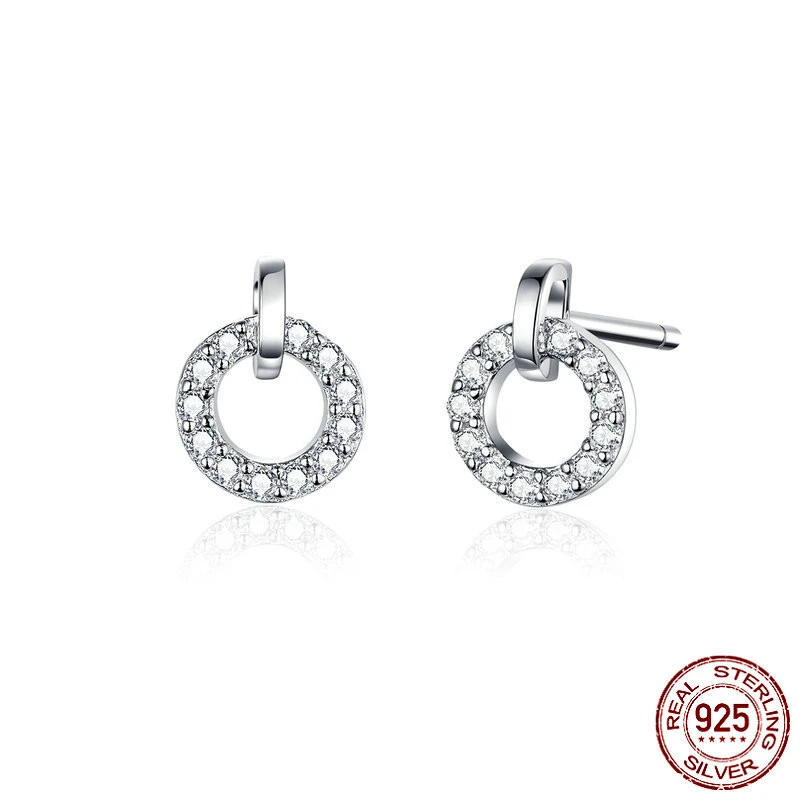 New Lucky Circle Silver Earrings Women Fashion Simple Platinum Plated Pure Silver Stud Earrings