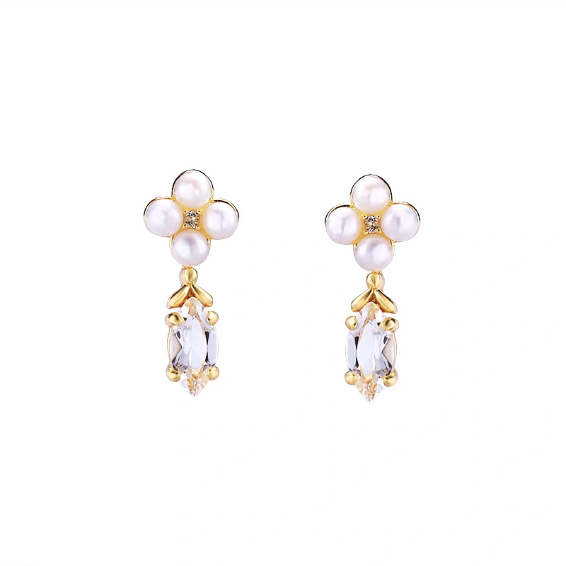 Baroque Four-leaf Clover Natural Pearl Earrings