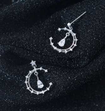  Stars And Moon Earrings Niche Temperament Zircon Drop Earrings Female Wild Silver Needle Earrings