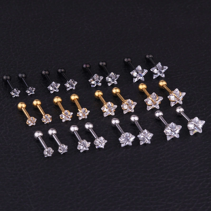 Pentagram Zircon Stainless Steel Pierced Earrings