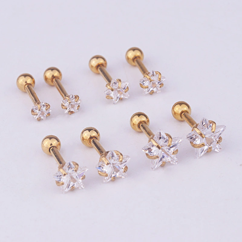 Pentagram Zircon Stainless Steel Pierced Earrings