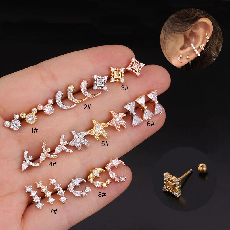 Fashion Five-Pointed Star Zircon Stainless Steel Earrings