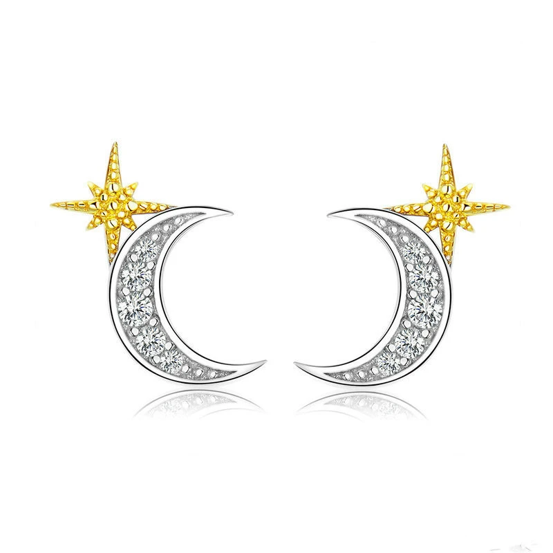 Evele Cross-Border Hot Sale Earrings Gold-Plated Sterling Silver S925 Fashion Star And Moon Earrings Simple European And American Style Girl Earrings