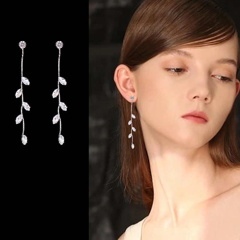 Net Celebrity With The Same Fashion All-match Net Celebrity Explosion Earrings Tassel Temperament Girl inlaid Brick Earrings Earrings