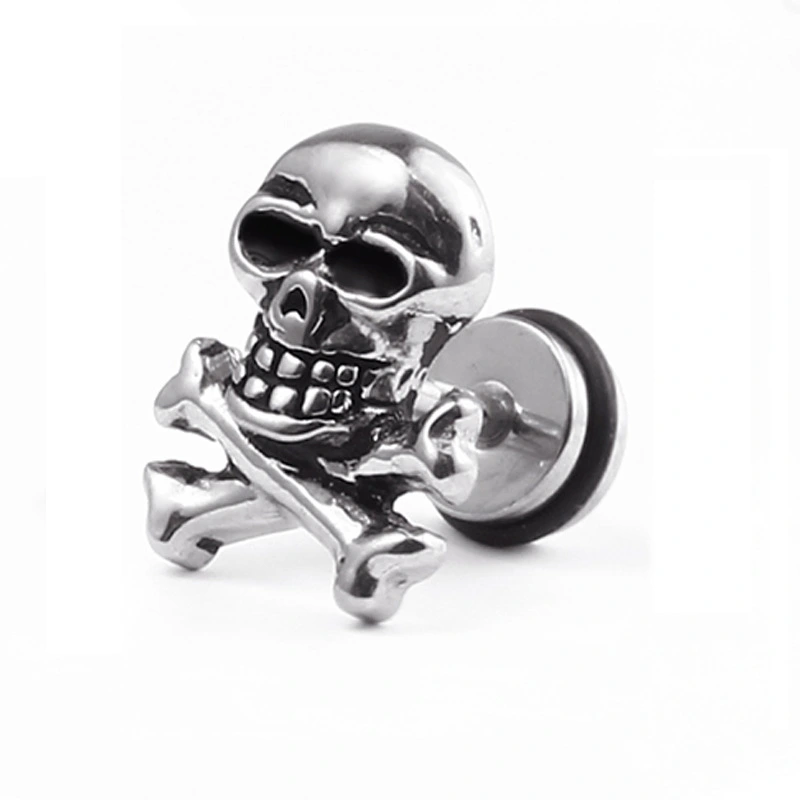 Cross-Border E-Commerce Youpin Titanium Steel Skull Punk Hip Hop Rock Tide Dumbbell Earrings Earrings Men And Women Personality Jewelry