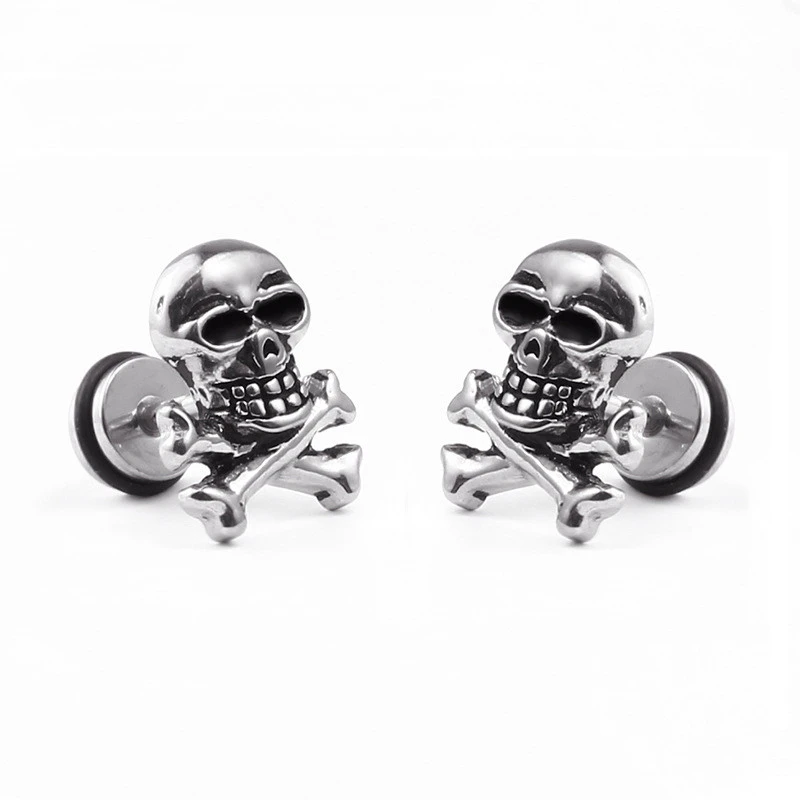Cross-Border E-Commerce Youpin Titanium Steel Skull Punk Hip Hop Rock Tide Dumbbell Earrings Earrings Men And Women Personality Jewelry