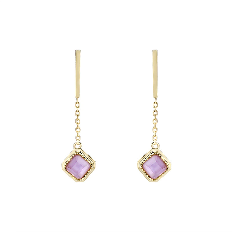 Sterling Silver Gold-Plated Square Amethyst Tassel Earrings