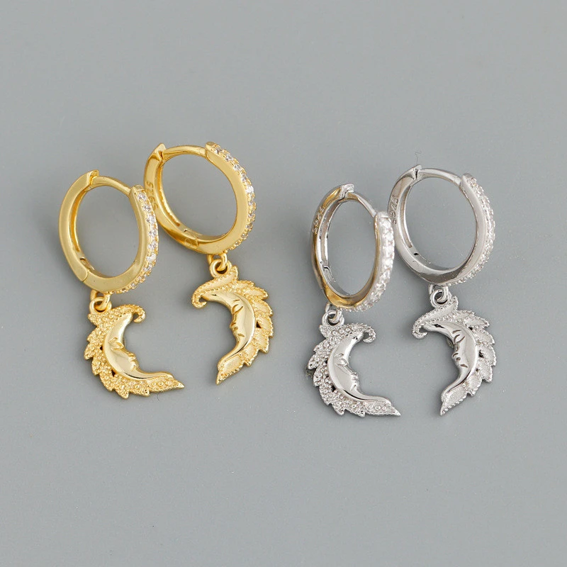 European And American Light Luxury Fashion Personality Moon Face s925 Sterling Silver Earrings