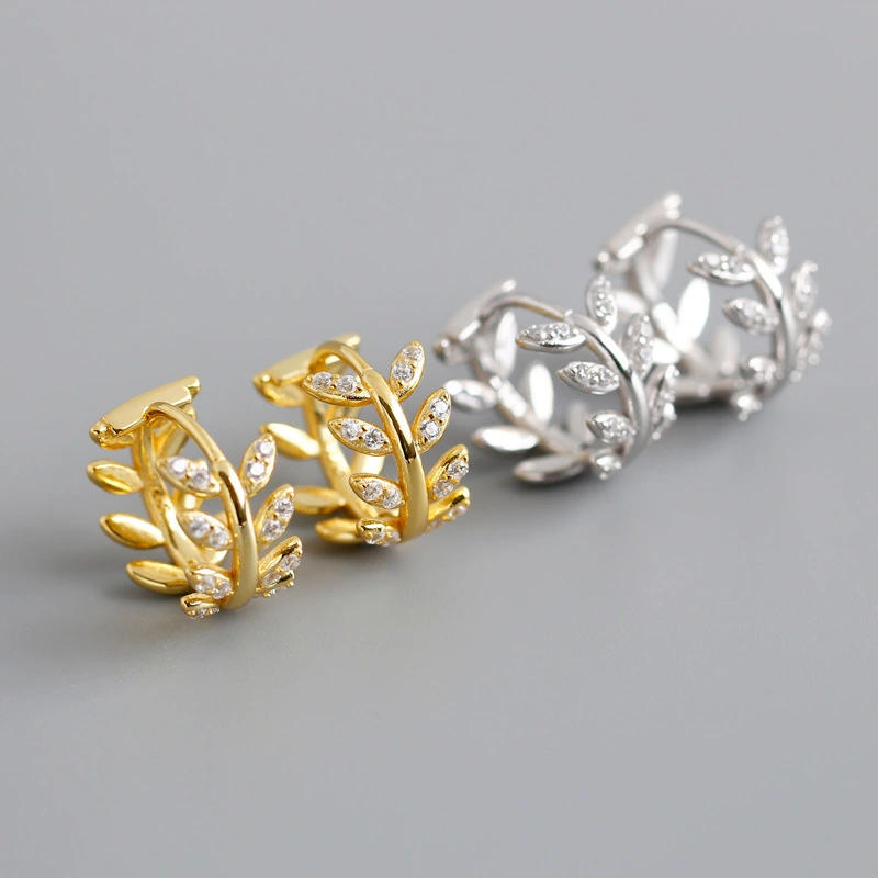 Golden Diamond Olive Leaf s925 Sterling Silver Ear Buckle