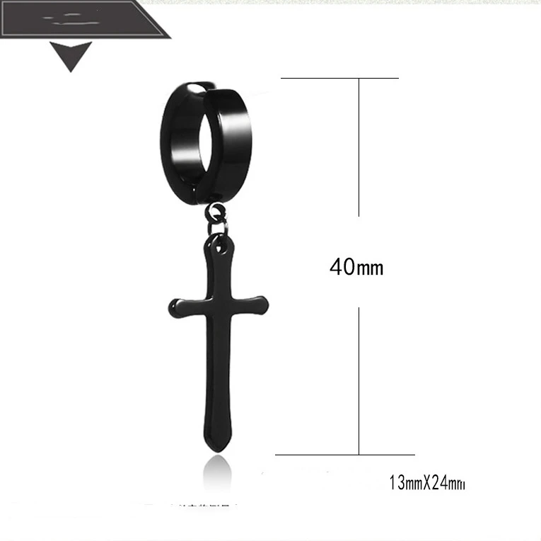 Punk Hip-Hop Trendy Earrings Male Stainless Steel Cross