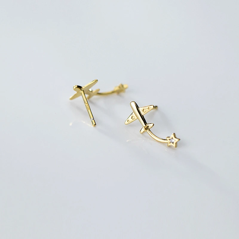 Korean Style Cute Small Fresh Airplane Sweet Diamond Star Earrings