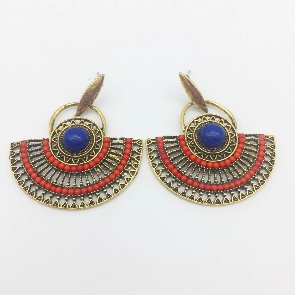 Stud Earrings Bohemian Fan Earrings Rice Beads Semi-circular Earrings Tassels Female Ear Jewelry