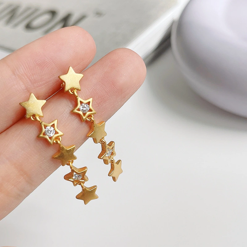 S925 Silver Seven-Star Zircon Full Star Earrings Personality Temperament Golden Earrings Earrings