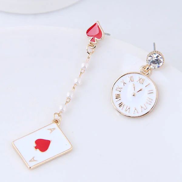 Fashion Metal Sweet Brand Gram Alarm Clock Personality Asymmetrical Earrings