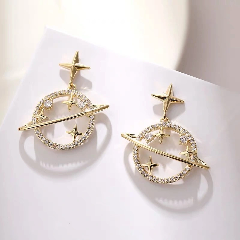 Korean Fashion Universe Planet Star Drop Earrings for Women Aesthetic Zircon Dangle Earrings Trendy 2020 Femme Saturn Jewelry