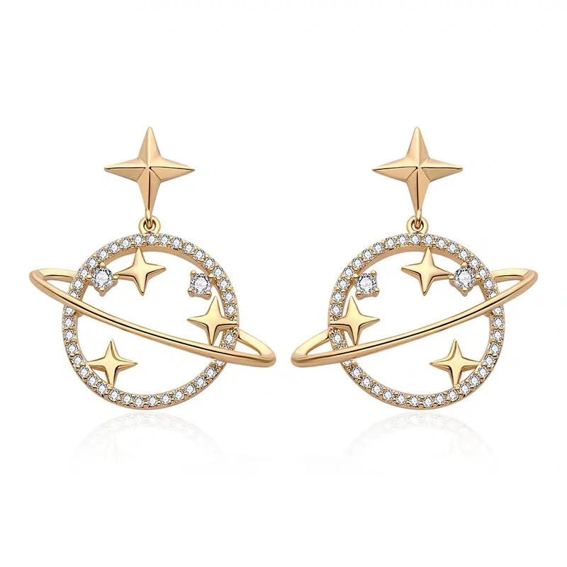Korean Fashion Universe Planet Star Drop Earrings for Women Aesthetic Zircon Dangle Earrings Trendy Femme Saturn Jewelry