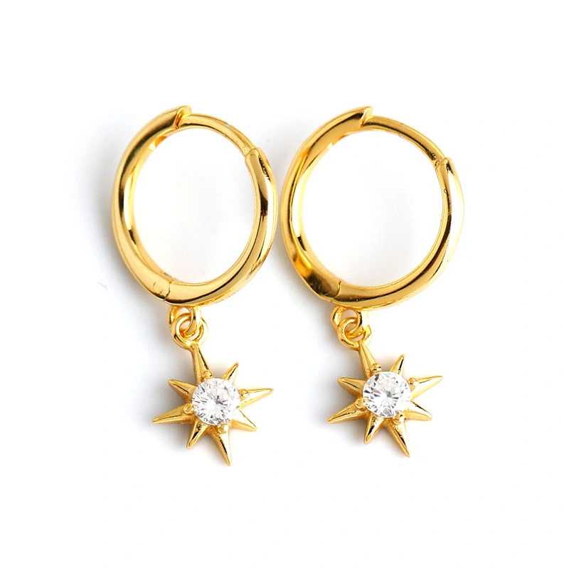 European and American Octagonal Star Earrings Wild Star S925 Sterling Silver INS Star Diamond Small Sun Earrings