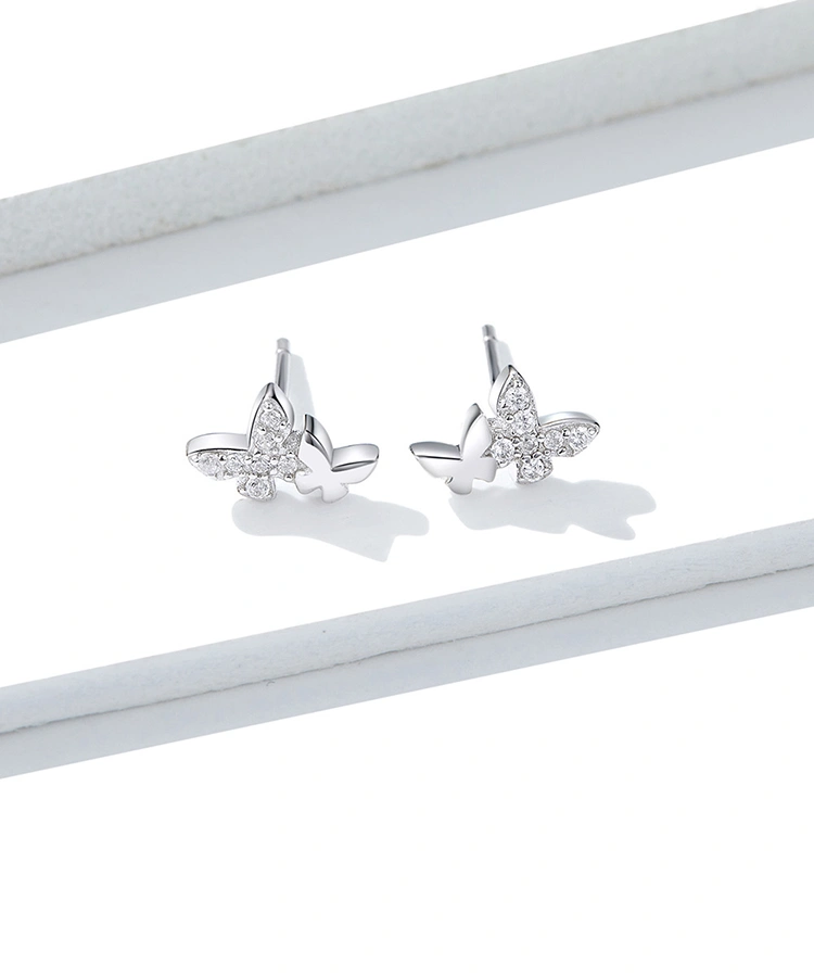 S925 Silver Butterfly Plated Platinum Earrings For Women