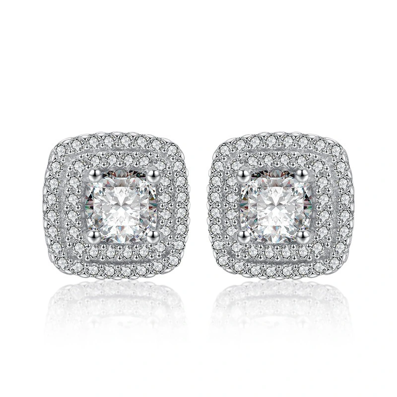 Square Full Diamond Zircon Earrings