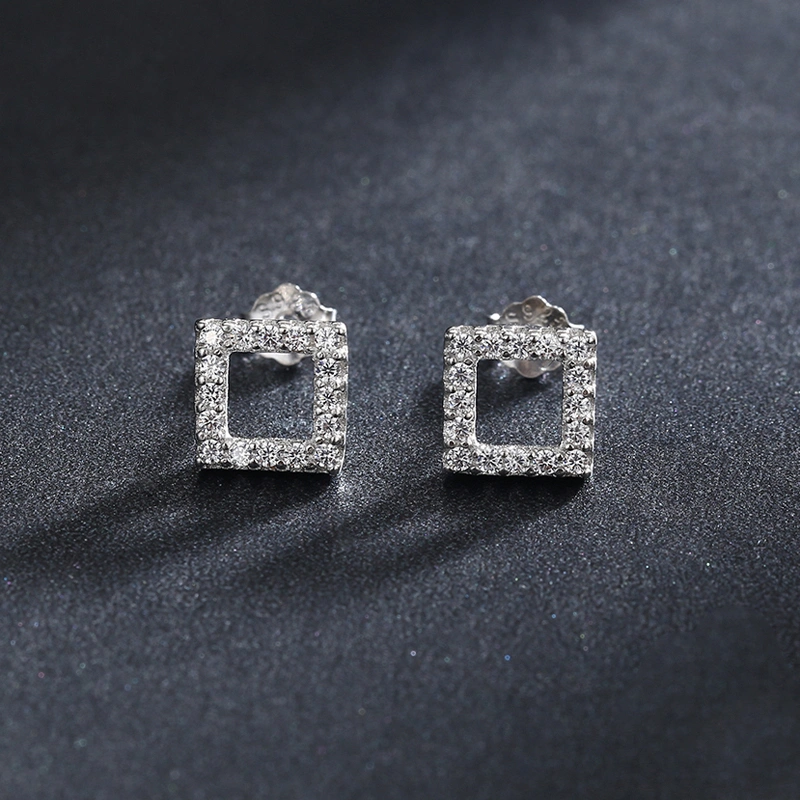 S925 Silver Female Square Micro-Inlaid Light Luxury Simple Temperament Thinner Earrings