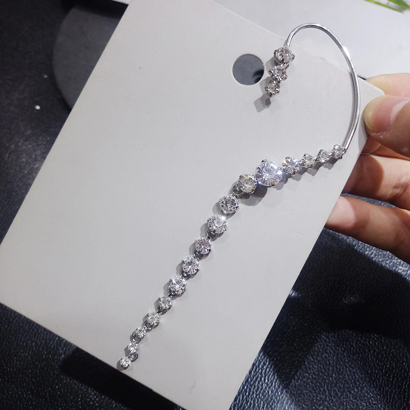 Silver Needle Rhinestone Tassel Ear Clamp