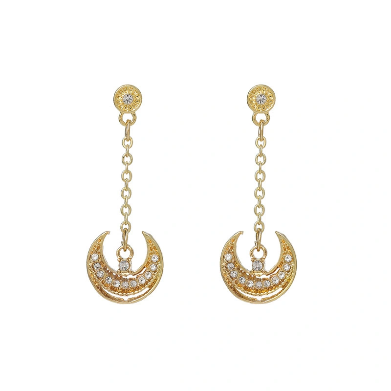 Simple Net Red Temperament Personality Diamond Moon Earrings