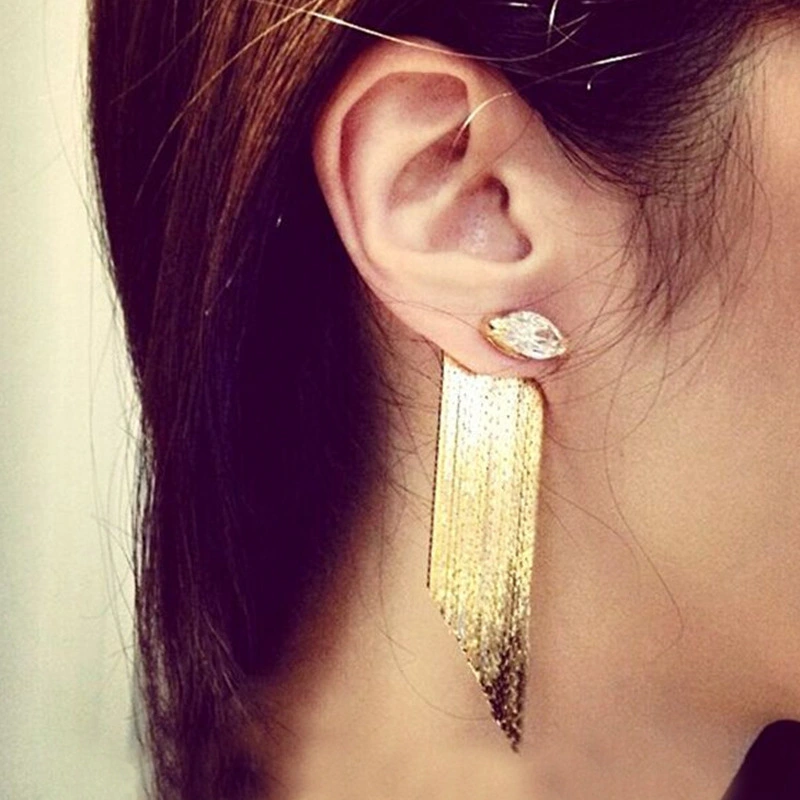 Gold Plated Earrings With Metal Tassel