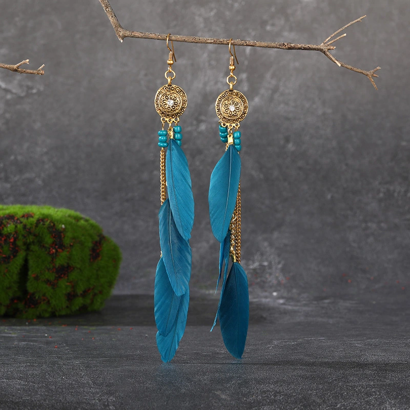 Vintage Chain Tassel Bohemian Feather Earrings